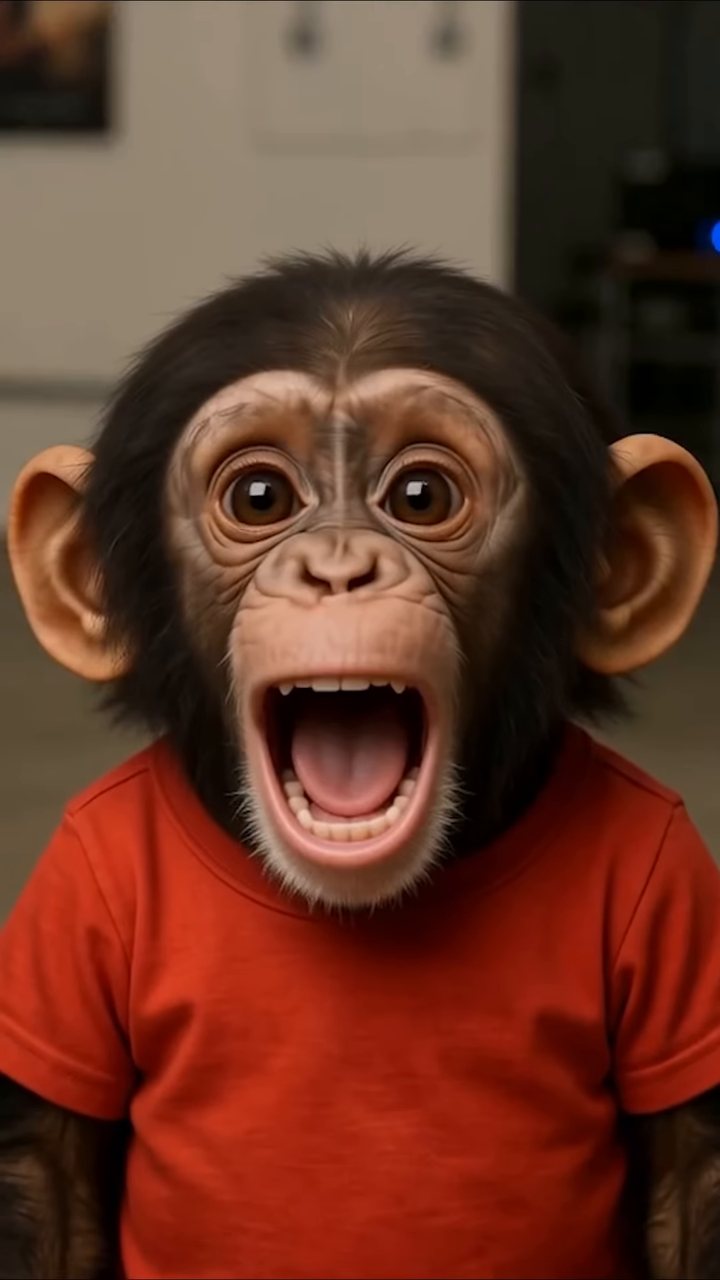 Apeworld.mp4: Binky Tako screams, close-up